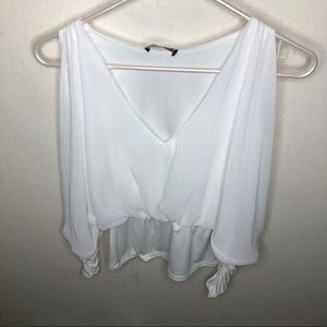 White fashion nova v neck cold shoulder blouse
